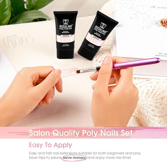 ROSALIND 2 PCS 2oz/60ml Pink Poly Extension Gel Set Bulider Pink Gel for Nail Art, Nail Thickening Poly NailTube Need UV Lamp