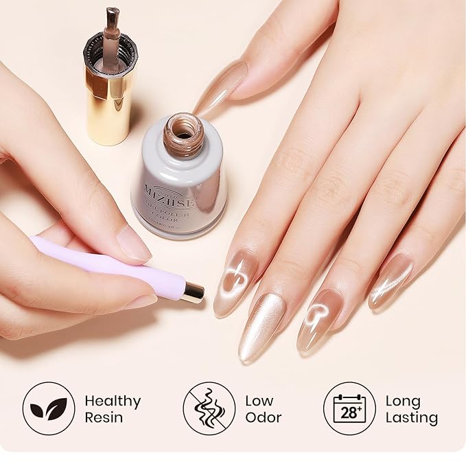 MIZHSE Cat Eye Gel Nail Polish 12mL Moonlight Champagne Magnetic Gel Polish Ceramic Glitter Smooth Soak Off U V LED Cats Eye Gel Polish Nail Art Manicure Salon Home DIY for Women