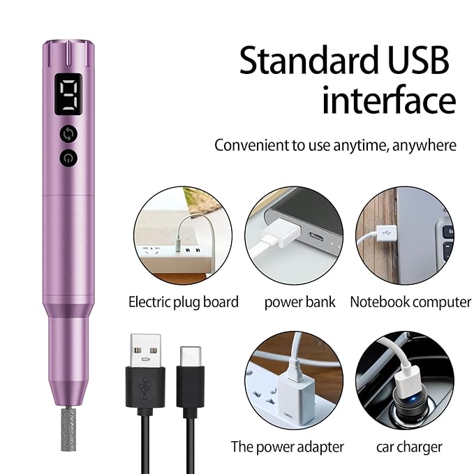 Nail Drill Kit Electric Rechargeable Set Cordless Nail Art Grinding Machine Compact Professional Nail File for Gel Manicure Pedicure Polishing Tool Household,Nail Removal Machine (Purple)