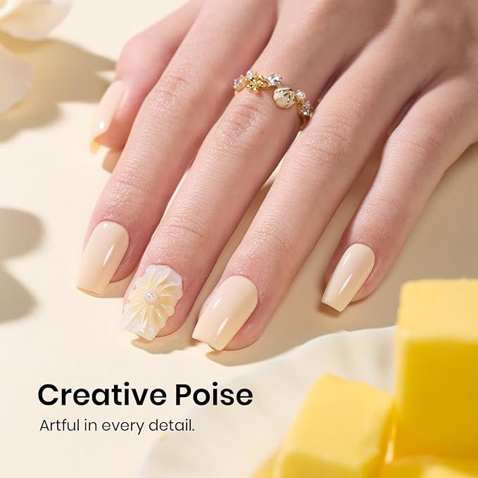 Beetles Pastel Yellow Gel Nail Polish - Soft Butter Yellow Gel Nail Polish, 15ML/0.51Fl Oz. Same Color Same Bottle, Soak Off UV LED Lamp Pastel Nails Art, Long-Lasting Manicure Salon DIY Spring Nails