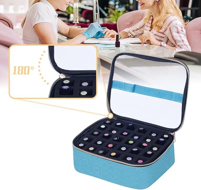 Small Clear Nail Polish Case Holds 30 bottles(15ml-0.5fl.oz) Nail Polish Organizer Multifunctional Nail Polish Bag organizer, Cosmetic Travel Makeup Cases for Women, Green