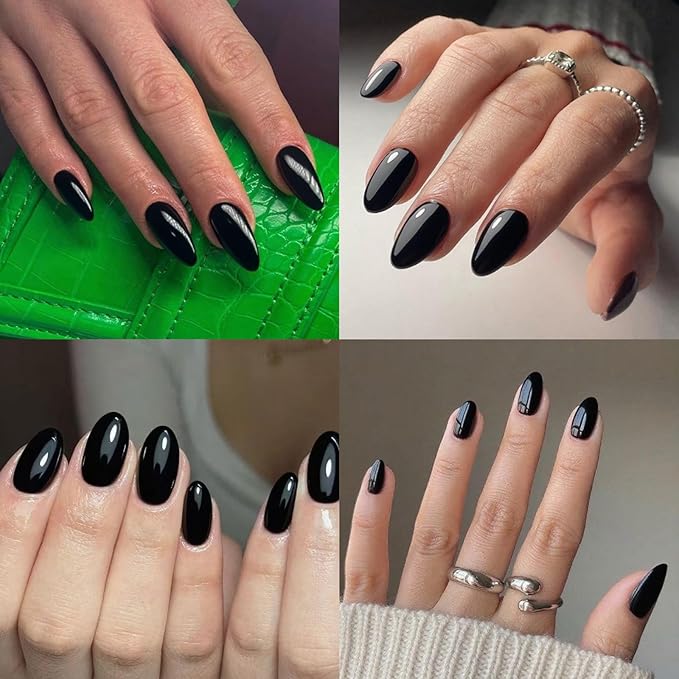 120pc Black Almond Press on Nails Short Fake Nails Press ons for Women Acrylic Nails Press on Nails&Glue Tabs, Short Black Press on Nails Almond False Nail Tip Stick on Artificial Fingernail