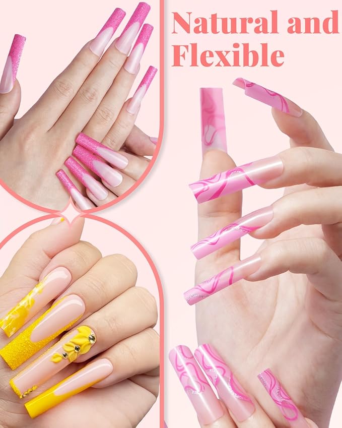 MORGLES 3XL Square Nail Tips No C Curve, 504 Pcs Clear Acrylic Half Cover Tips with Nail Glue, Clipper, Files and Cuticle Fork for DIY Manicure