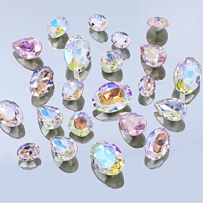 DONGZHOU Big Nail Art Rhinestone，48Pcs Mixed Color Rhinestones Nail Gems Shiny Multi Shape 3D Glass Crystals Nail Charms for Nail DIY Decorations Crafts