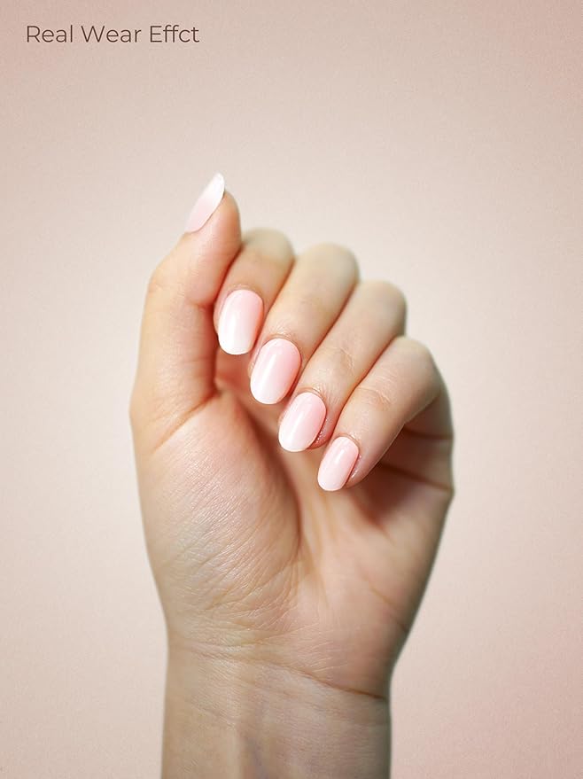 Real Gel Nail Strips (No UV Light Needed) - 44Pcs Salon Quality Nail Stickers - Long Lasting Polish Wraps for Women, Easy Apply & Remove (Berry Meringue Pink)