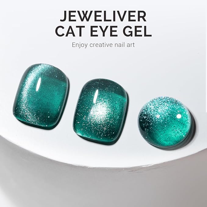 MelodySusie Jeweliver Cat Eye Gel Nail Polish, 0.5 Fl Oz Green Glitter Holographic Magnetic Nail Polish with Magnet, UV Nail Polish for Nail Art Manicure Salon DIY at Home C6686