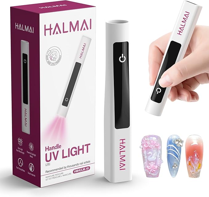 Handheld UV Nail Lamp for Gel Polish,Portable Mini Red Light with LED,Cordless Rechargeable USB Dryer,at-Home Manicure Salon Tool with Fingernail Curing,Nail Stamping & Cat Eye Magnet (White)