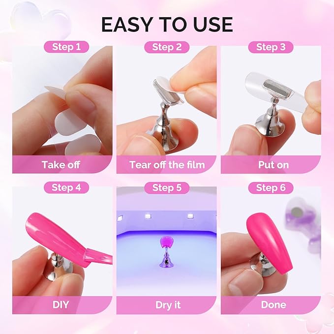 MelodySusie Nail Stand for Press Ons, Flower and Heart Magnetic Base for Painting Display with Acrylic Brush Holder and 100 Pcs Reusable Double-Sided Tape for Home DIY Salon Supplies, Purple and Gray