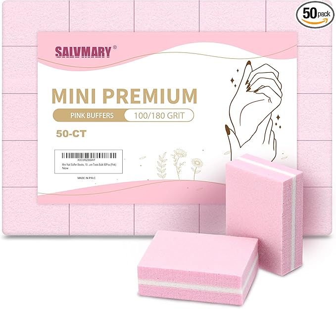 Mini Nail Buffer Blocks, 100/180 Grit Sponge Buffing Sanding Block File Manicure Tools Bulk 50Pcs (Pink)