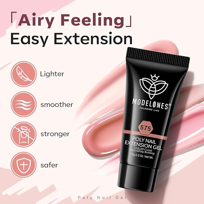 modelones Poly Gel Set 5 Colors Jelly Gel Milky White Sheer Pink Nude Translucent Nail Extension Kit DIY Art for Women