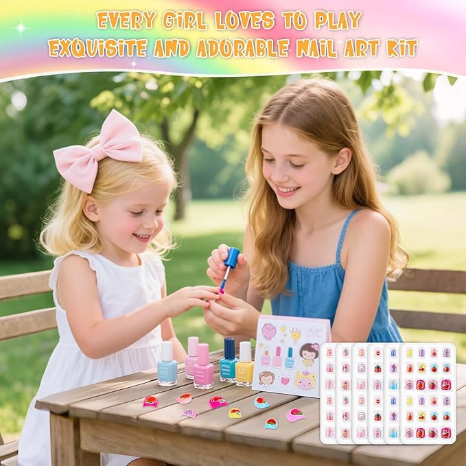 144 Pcs Small Kids Nails Set, Thrilez 6 Pack Mini Press on Nail Pre-glue Artificial False Acrylic Nails Set for Little Girl Children