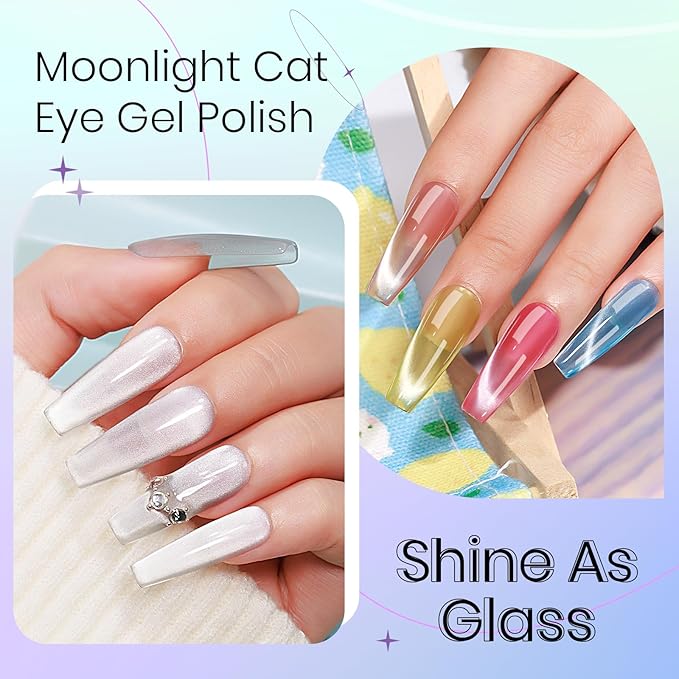 Moonlight Cat Eye Gel Nail Polish and Chameleon Magnetic Nail Polish Cat Eye Gel 12 Colors Cateye Gels Polish with Magnetic Stick Galaxy Wide Cateye Effects for Home DIY Manicure
