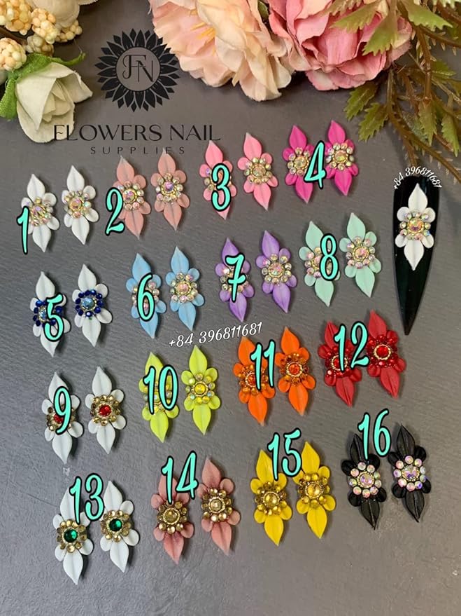 4PCS 3D Acrylic Flowers Nail Art Charms Handmade- Flowers Nail BLing Rhinestones 3D Crystal Nail Pearls Flat Design Acrylic Nail Art for Women Girls (Red 12)