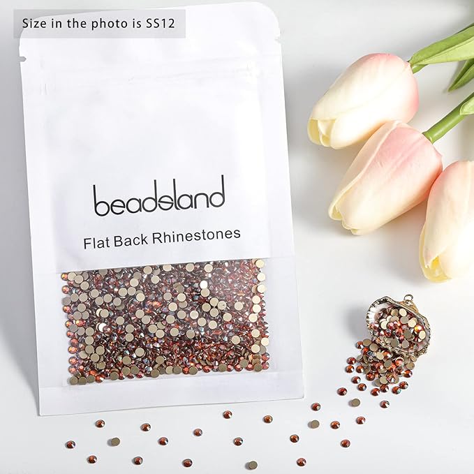 Beadsland Flat Back Crystal Rhinestones Round Gems for Nail Art and Craft Glue Fix, Amber, 3.0-3.2mm, SS12/1440pcs