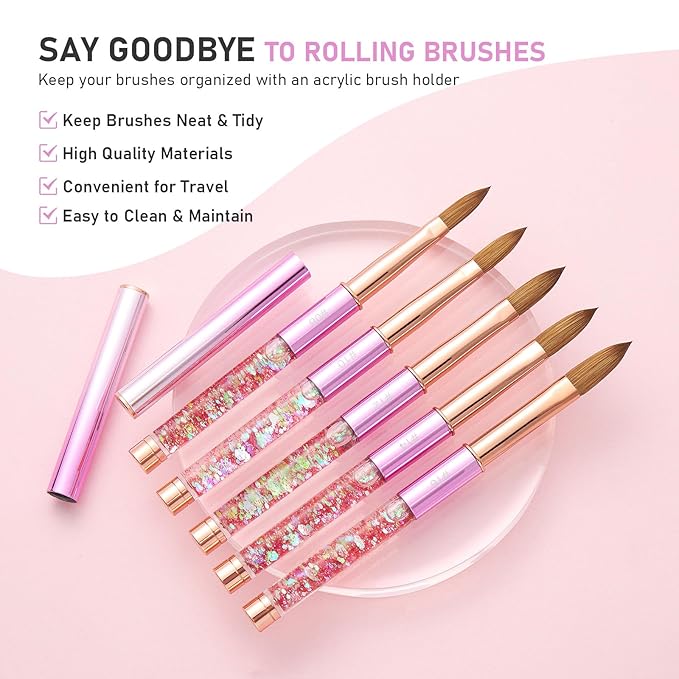 Professional Kolinsky Nail Brush - Size 08, Acrylic Powder Brush for DIY Home Salon Nail Manicure (Pink)
