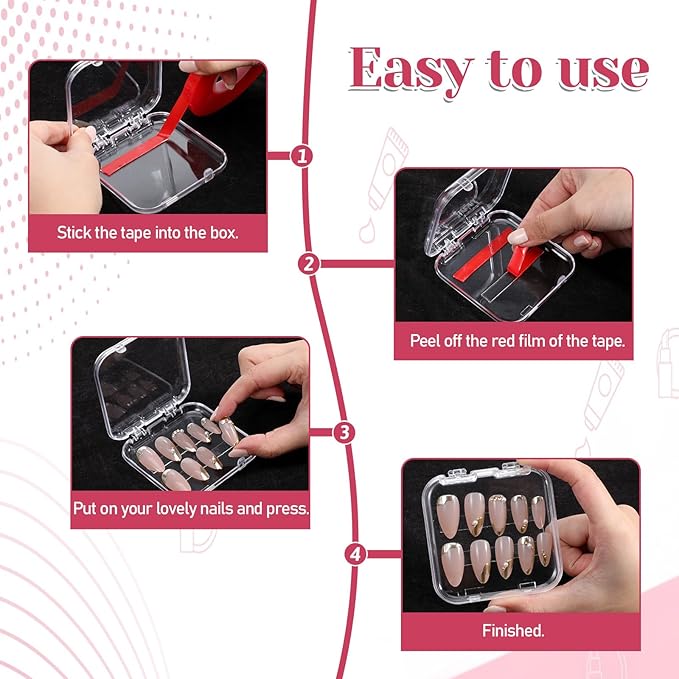 36PCS Press on Nail Boxes with Nail Tape Adhesive Double Sided Tape Acrylic Nail Display Box for Storage Nail Tips Press on Container Nail Art
