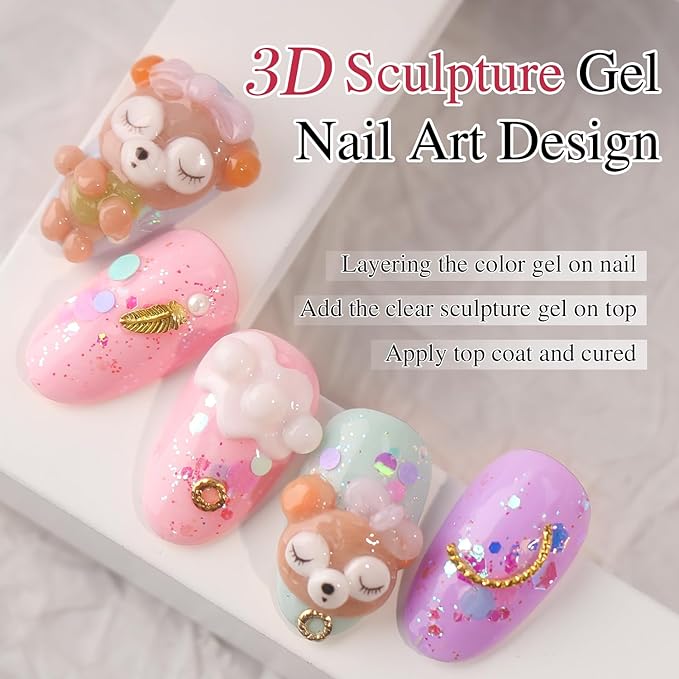 Double Rhythm 3D Nail Gel Clear Solid Sculpting for Art Non-Sticky Hard Gel for Building Carving Molding Nail Extension Soak Off UV/LED Nail Art Salon Home DIY 0.5 Oz (Clear)