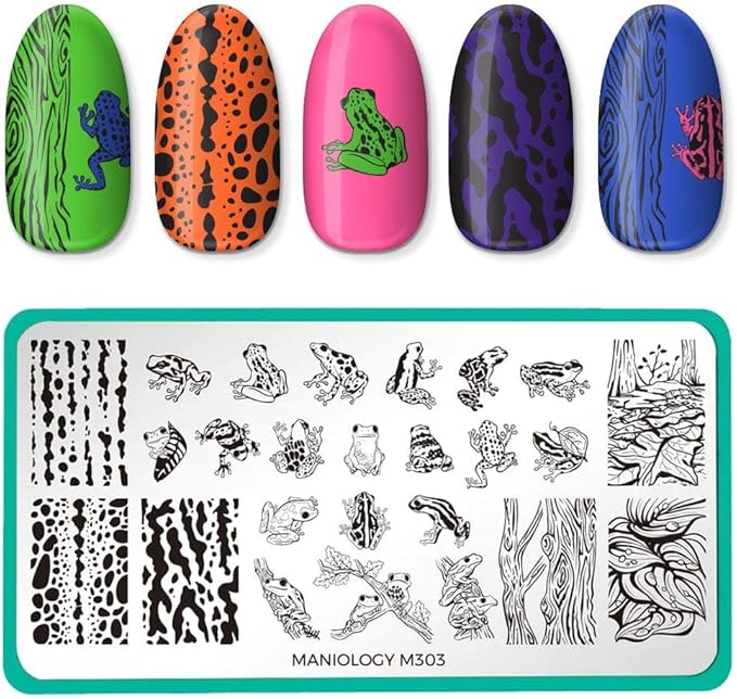 Maniology Hop to It Nail Stamping Plate | Frog-Themed Manicures, Fun Cute and Colorful Froggy Nail Art Designs - Reusable, Rectangular, Stainless Steel Nail Art Template