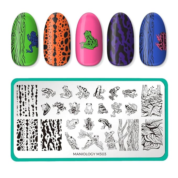 Maniology Forest Wonders Nail Stamping Plate Set, Mushrooms Frogs Manicure, Rainforest Woods Animal Nail Art (Magic Mushrooms (M280), Hop To It (M303))