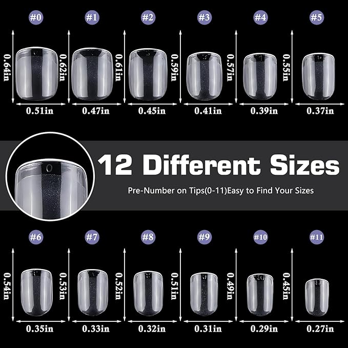 600pc Extra Short Square Nail Tips Fake Nails Press on Nails Clear Nail Tip Full Cover False Nails Artificial Fingernail, 12 Size Soft Gel Nail Tips for Acrylic Nails Gel Nail Extensions