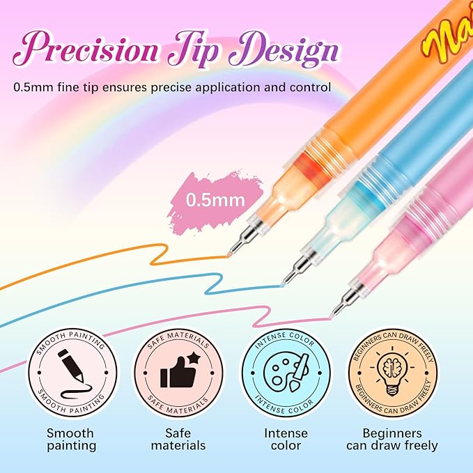 12 Color Nail Art Pens for Painting Nails, 0.5 MM Nail Polish Pens Set, Nail Pens for DIY Drawing Point Liner Acrylic Painted, Quick-drying & Waterproof, Nail Design Manicure Tools Kit