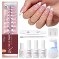 Beetles X Press Plus Gel Nails Kit - Peachy French | Pink Medium Almond French Tip Press On Nails | 210Pcs 15 Sizes All-in-One Kit With Nail Glue,Remover,Builder Top Coat,Nail Lamp Gift For Fall Nails