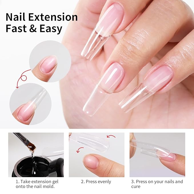 Builder Nail Gel Kit, 35g Clear Builder for Nails, Hard Extension Gel With Clear Nail Tips Forms and Brush