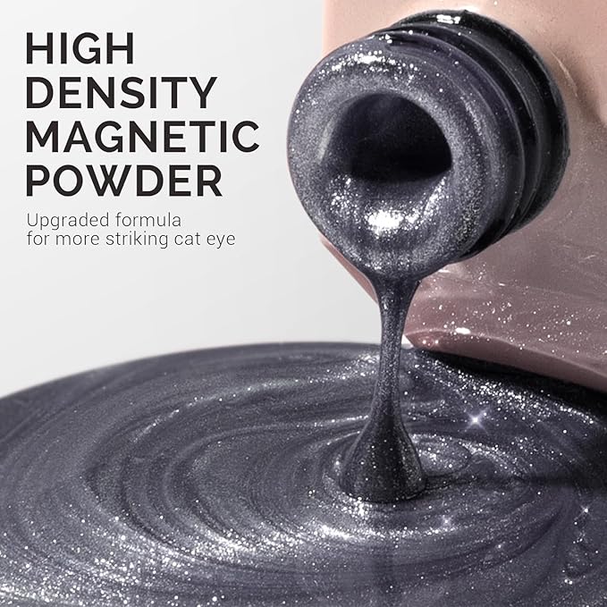 MelodySusie Jeweliver Cat Eye Gel Nail Polish, 0.5 Fl Oz Dark Gray Glitter Holographic Magnetic Nail Polish with Magnet, UV Nail Polish for Nail Art Manicure Salon DIY at Home C6681