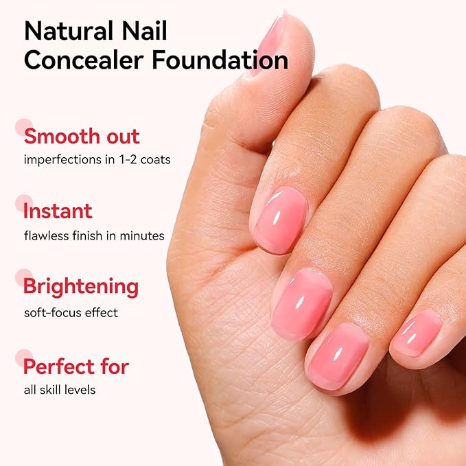Illuminating Nail Concealer Sheer Pink Ridge Filler Base Coat 4-in-1 Brightening Nail Polish Foundation Perfector & Growth Nail Strengthener for Damaged, Yellowing Nails,15ml Quick Dry