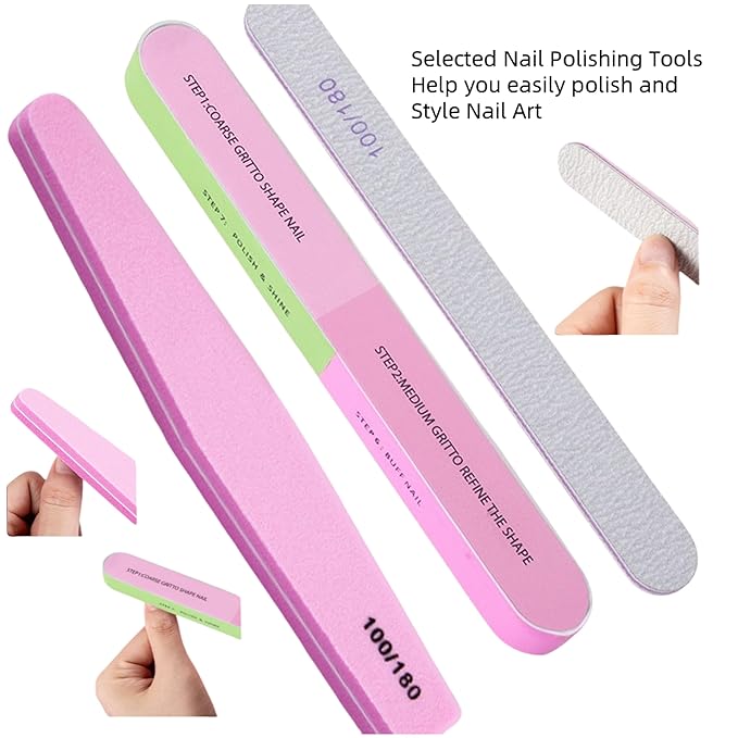 Professional Nail Care Kit,Nail Files 100/180,Nail Buffer Block,Cuticle Nippers,Cuticle Trimmer,Cuticle Pusher,Nail Art Tools,Pedicure & Manicure Tools,Nail Prep Kit,Manicure Kit for Women