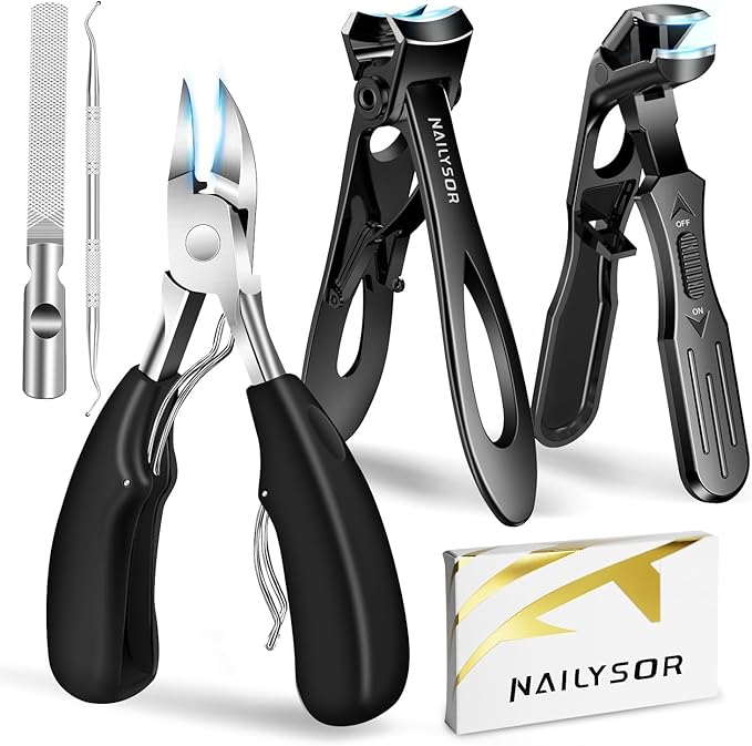 Upgrade Ultra Wide Jaw Opening Nail Clippers for Thick Nails, Long Handled Toenail Clippers for Seniors Thick Toenails, Large Angled Head Sharp Cutters, Fingernail Clippers with Catcher for Men Women