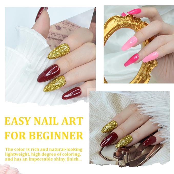 Salon Quality Glitter Gold Nail Dip Powder 1OZ Sparkle Glitters Nail Dipping Powder with Opal Foils, Smooth Fine Powder Easy to use for starters, Metallic