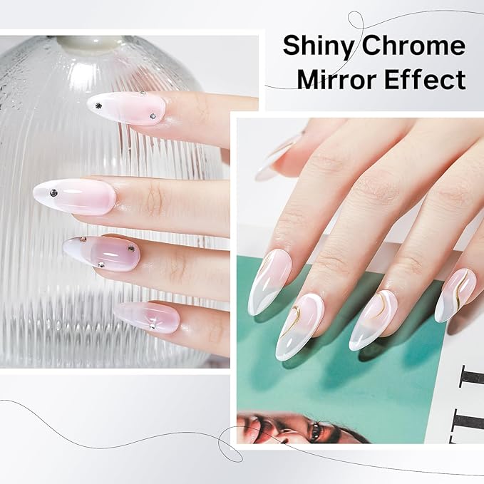 MIZHSE Gel Liner Nail Art, White and Metallic Silver Painting Gel Polish, Mirror Chrome Silver Classic White Glossy Drawing Line Stripe Swirls French Nail Design DIY Manicure Soak Off Nail Art
