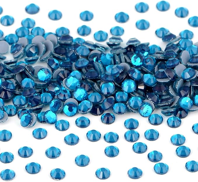 NCB 2880pcs Hotfix Rhinestones Flatback Crystal Rhinestones for Crafts Crafting Clothes Shoes DIY Decorations (Blue Zircon, SS4 1.6mm)