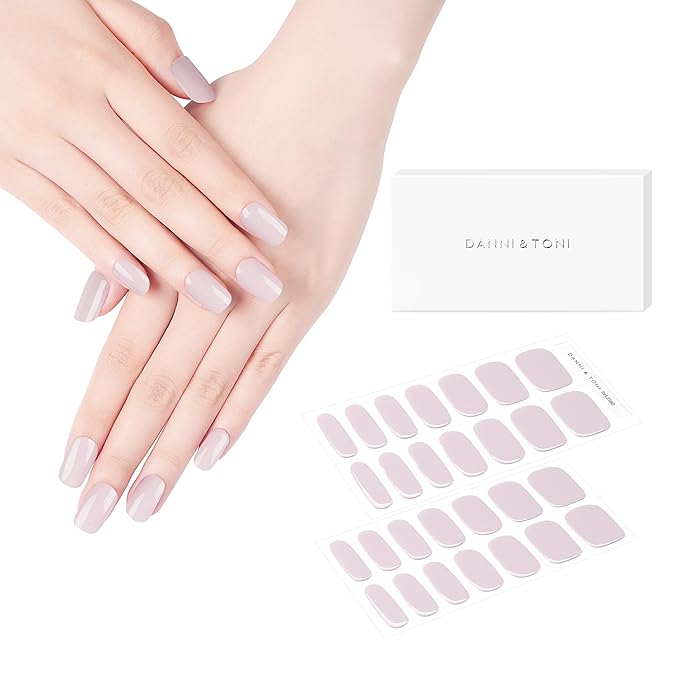 DANNI & TONI Semi Cured Gel Nail Strips Lavender Pink Gel Nail Wraps Pastel Violet 28 Stickers |Pink Mist