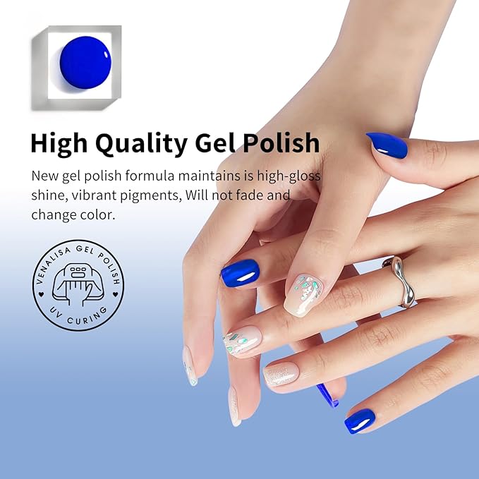 VENALISA Blue Gel Nail Polish, 12ml Royal Blue Gel Polish Dark Navy Blue Color Soak Off UV LED Nail Gel Polish Nail Art Starter Manicure Salon DIY at Home, 0.43 OZ