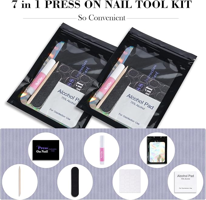 Disposable Nail Supplies Kits,Professional Manicure Press On Nail Tool Kit With Nail File,Adhesive Tabs,Nail Glue,Sticks, Prep Pads,Bags,Cards for Nail Business(Black-140pcs20set)