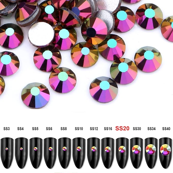 Dowarm 720 Pieces SS20 Flatback Crystals, 4.8MM Flatback Crystal Rhinestones for Craft Nails Dance Costumes, Non Hotfix Metallic Rainbow AB
