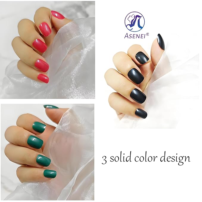 Pre-Designed Short Square Press on Nails Kit, 168 Pieces, 7 Designs Fake Nails, with 2 Bottles Reliable hold Nail Glue and Nail tools, All in 1 Stick on Nails (Short Square finger nail kit)