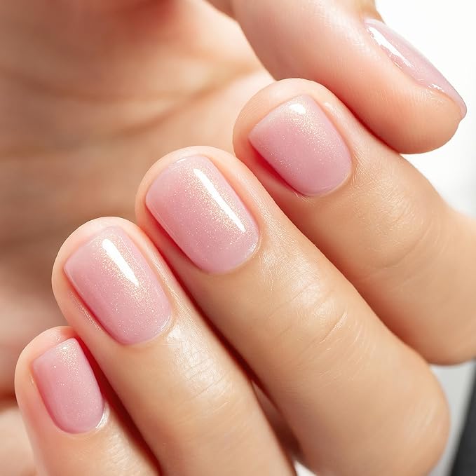 RARJSM Glitter Rubber Base Gel Nail Polish Nude Pale Pink Gold Shimmer Rubber Base for Nails Brush on Quick Extend Builder Hard Gel Soak Off Curing Requires 15ml Salon Home French Manicure
