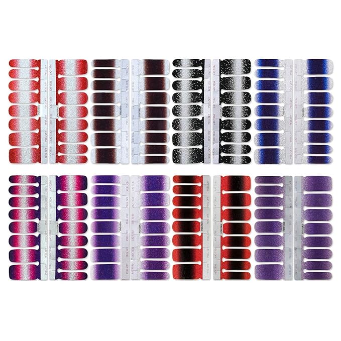 WOKOTO 16 Sheets Gradient Adhesive Nail Polish Decals Strips with 1Pc Nail File Glitter Nail Art Stickers Wraps Manicure Accessories