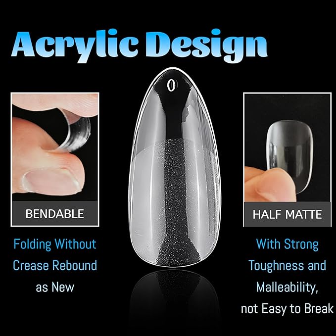 240pc Almond Gel Nail Tips Medium Fake Nails for Press on Nails Clear Acrylic Nails Tips, 12 Size Full Cover Nail tips Almond Soft Gel Nail Tips False Nails Extension Artificial Fingernail