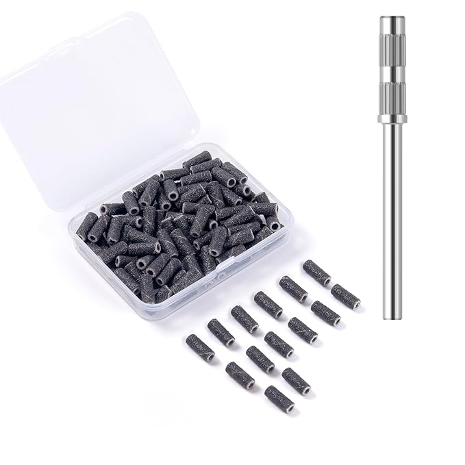 100pcs Small Nail Sanding Bands for Nail Drill,3.1mm Mini Nail Sanding Mandrel Bits 150 Grit Nail File Drill Bits for Acrylic Nails Gel Manicure Pedicure Nail Prep Salon Supplies,Black
