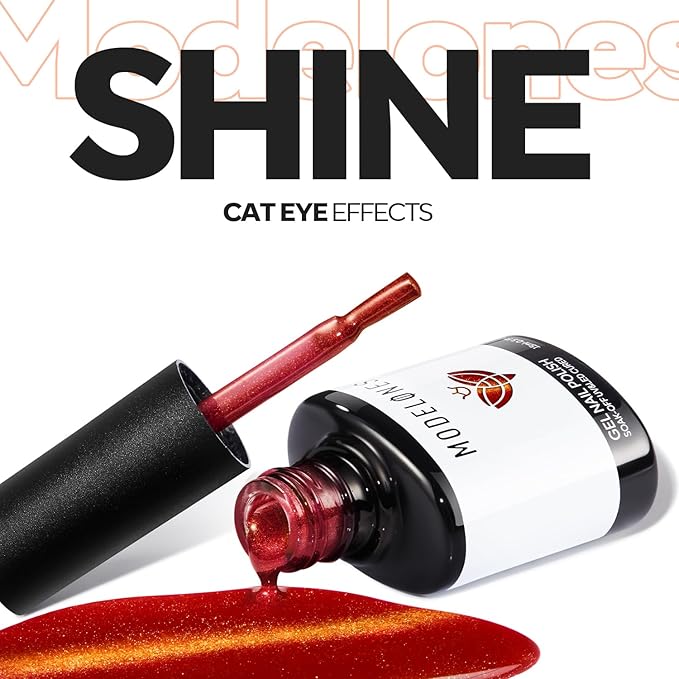 modelones Red Cat Eye Gel Nail Polish Glod Magnetic Glitter Holographic Red Ruby Valentine Gel Polish Reflective Jelly Translucent UV Gel Manicure 15 ML