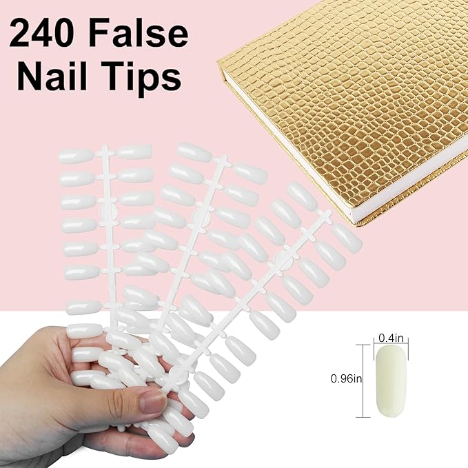 216 Nail Color Book,Nail Color Display Book with 240 Nail Tips & 1-300 Number Labels,Professional Nail Color Swatches Book for Gel Polish Nails Art Design(Gold)