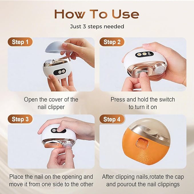 Electric Nail Clippers, 2026 New 3 in 1 Automatic Nail Trimmer & Polisher with Strong Power for Thick Nails, USB Rechargeable, LED Light and Low Noise for Adults and Seniors (Orange)