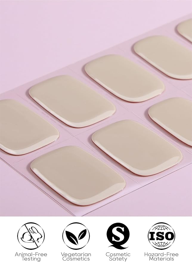 Semi Cured Gel Nail Strips - UV Light Gel Nail Stickers - 20 Long Lasting Salon Quality Wraps (Almond Cream Nude)