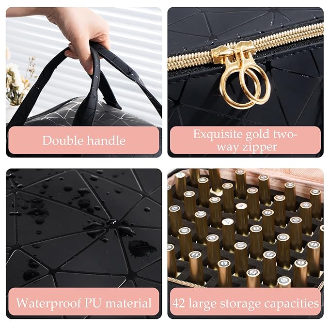 Uross Nail Polish Organizer Bag Holds 54 Bottles Nail Polish & Nail Lamp, Gel Nail Polish Organizers and Storage box for Nail Tech, Nail Kit Supplies Organizer Case-Black
