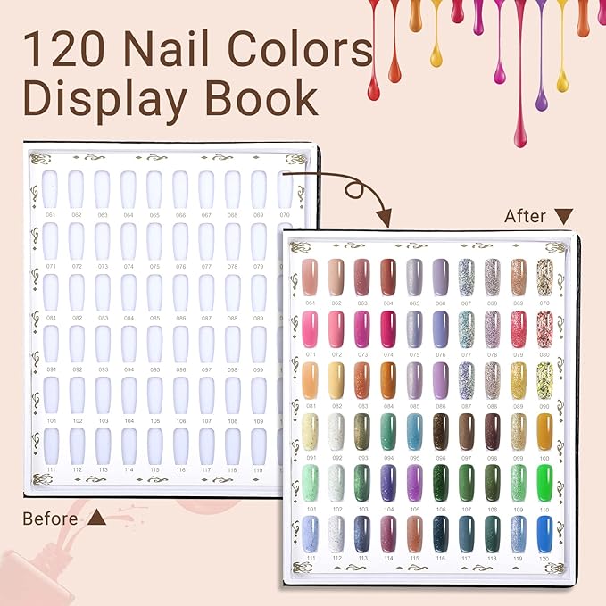 Segbeauty 120 Colors Sample Nails Display, Nail Gel Polish Organizer Colors Chart with 120 False Nail Tips, Nails Art Salon Home DIY Fingernail Swatch Stick Booklet Supplies Tool Showcase Cardboard