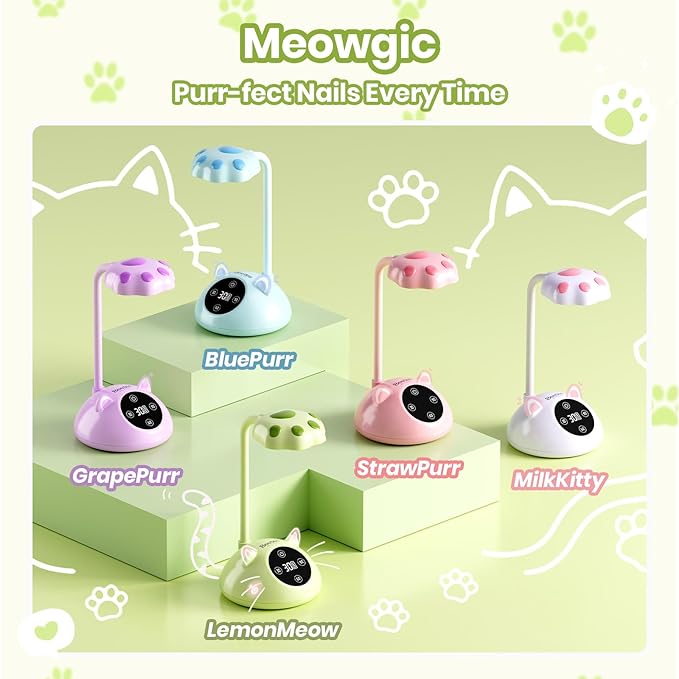 Beetles Gooseneck UV Nail Lamp - Meowgic LemonMeow Mini LED Nail Light with 3 Timer and Countdown Display Flash Cure Lamp for Gel Polish Nails Glue Builder Gel Smart Sensor Cordless Nails Dryer